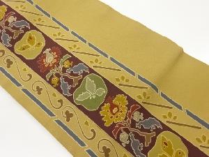 金彩縞に抽象草花模様名古屋帯